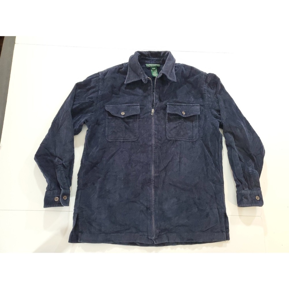 Lauren RALPH LAUREN Petite Small  100% Cotton Navy Blue‎ Corduroy Jacket Womens